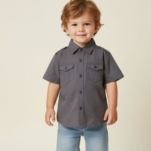 Craft + Flow Boys Gray Short Sleeve Button Up Shirt Size 4T